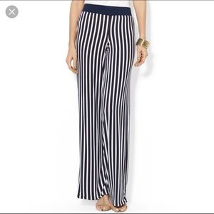 Navy and White stripe trousers. Palazzo pants.
